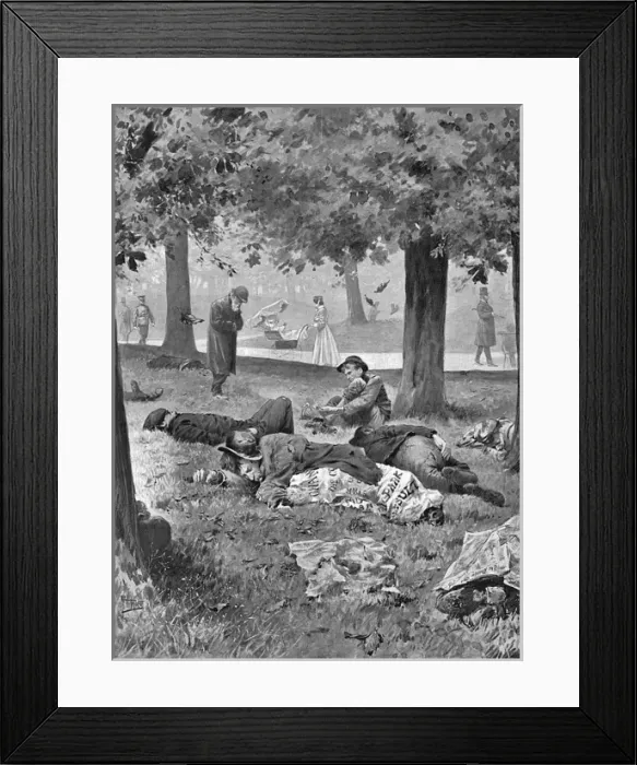Framed Print : Homeless Men in a Royal Park, London, 1903 Framed Print : Homeless Men in a Royal Park, London, 1903