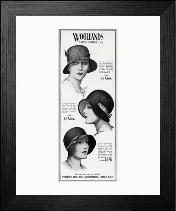 Framed Print : Advert for Woollands cloche hats 1930 Framed Print : Advert for Woollands cloche hats 1930