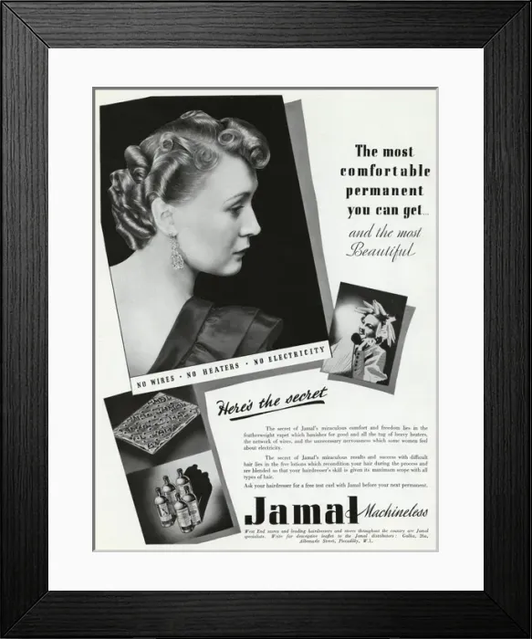 Framed Print : Advert for Jamal machineless hair lotions 1938 Framed Print : Advert for Jamal machineless hair lotions 1938