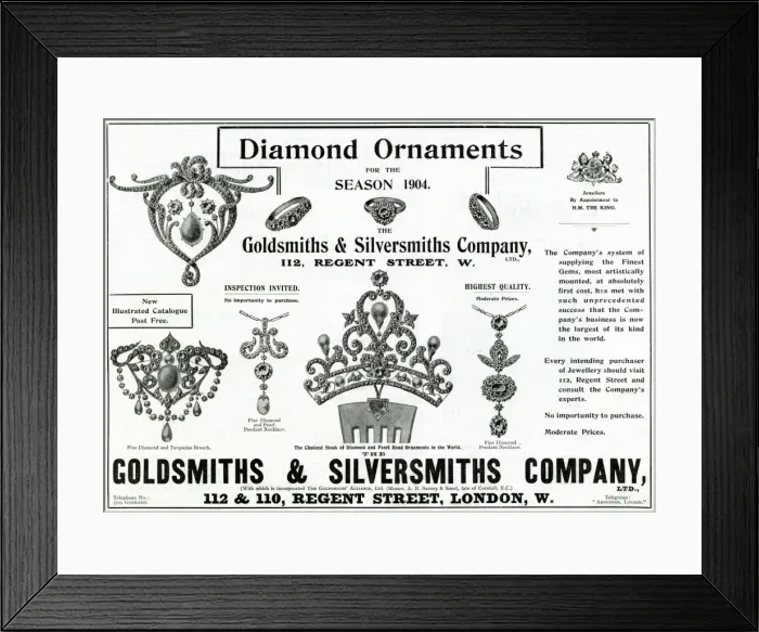 Framed Print : Advert for Goldsmiths & Silversmiths jewellery 1904 Framed Print : Advert for Goldsmiths & Silversmiths jewellery 1904
