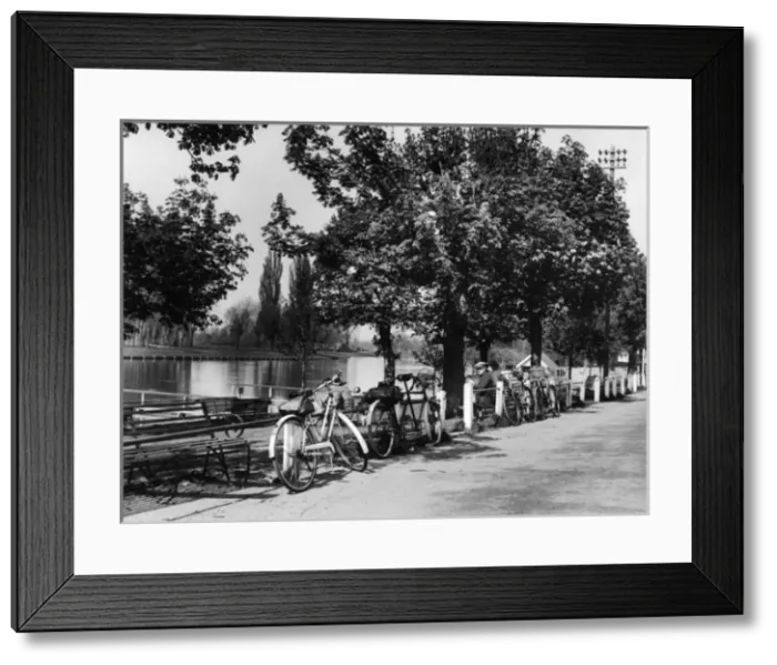 Framed Print : Bicycles by the Thames Framed Print : Bicycles by the Thames
