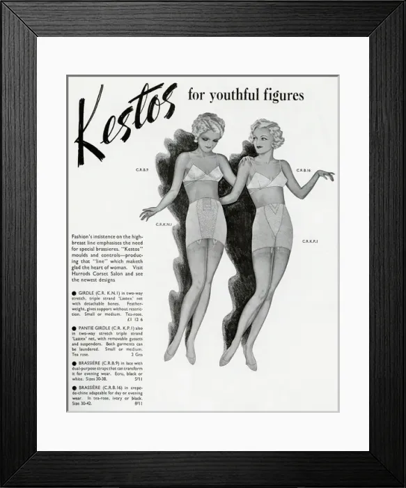 Framed Print : Advert for Kestos lingerie 1938 Framed Print : Advert for Kestos lingerie 1938