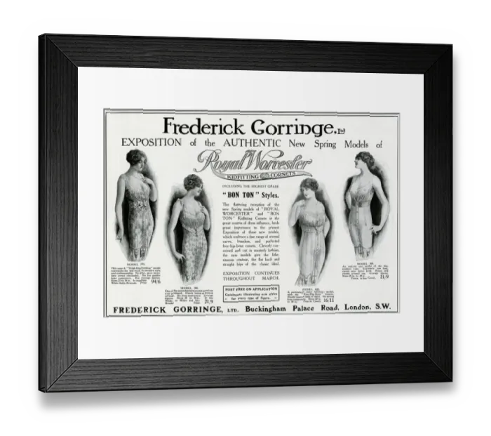 Framed Print : Advert for Frederick Gorringe womens corsets 1914 Framed Print : Advert for Frederick Gorringe womens corsets 1914