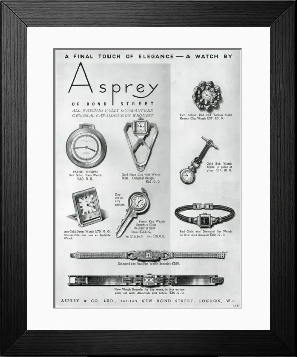 Framed Print : Advert for Asprey watches 1938 Framed Print : Advert for Asprey watches 1938