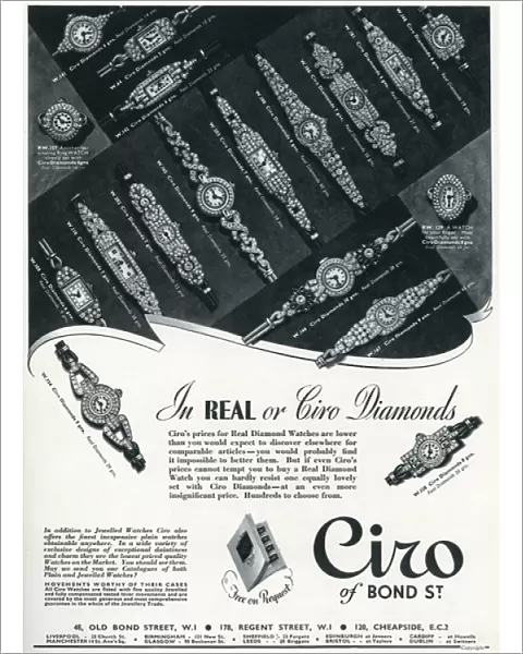 Advert for Ciro ladies diamond wristwatches 1937