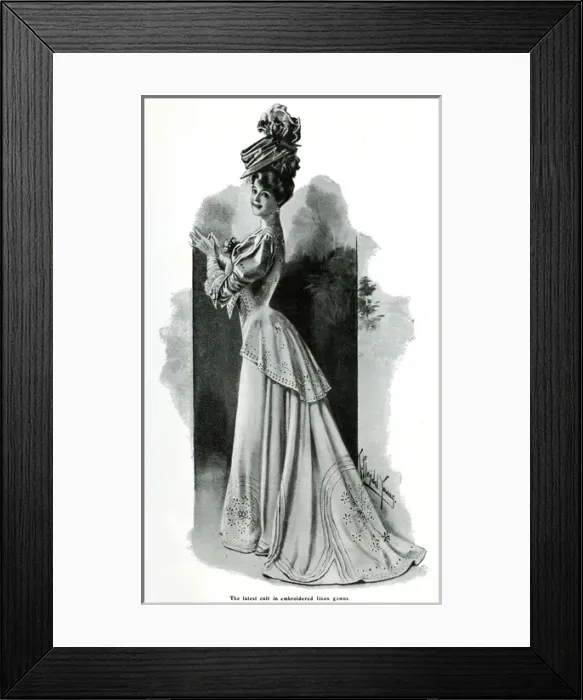 Framed Print : Women wearing embroidered linen dress 1906 Framed Print : Women wearing embroidered linen dress 1906