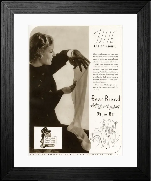 Framed Print : Advert for Stockings by Bear Brand 1937 Framed Print : Advert for Stockings by Bear Brand 1937