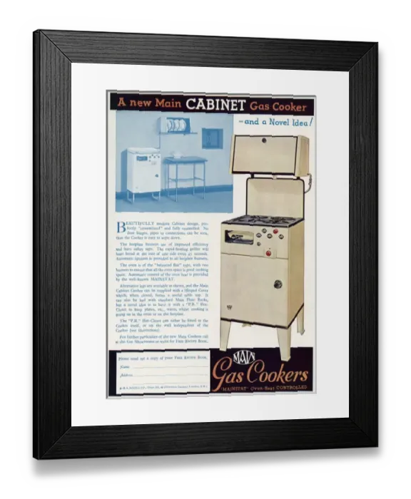 Framed Print : Advert for Main Mainstat gas cookers 1939 Framed Print : Advert for Main Mainstat gas cookers 1939