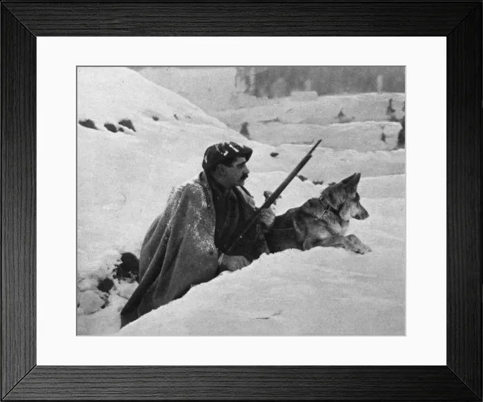 Framed Print : A French alpine soldier on sentry duty with his Eskimo sent Framed Print : A French alpine soldier on sentry duty with his Eskimo sent