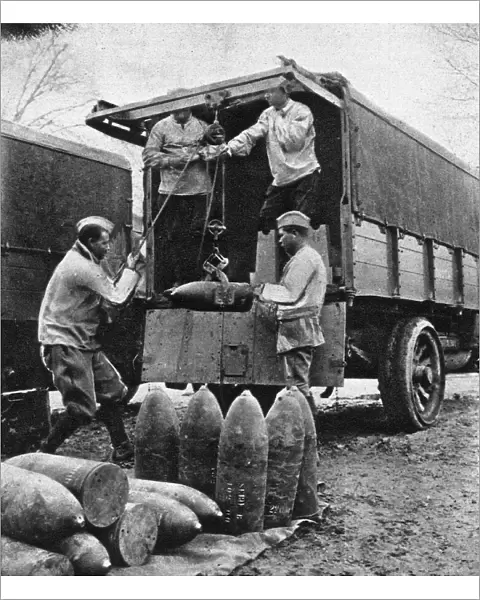 French artillery shells being loaded for transport
