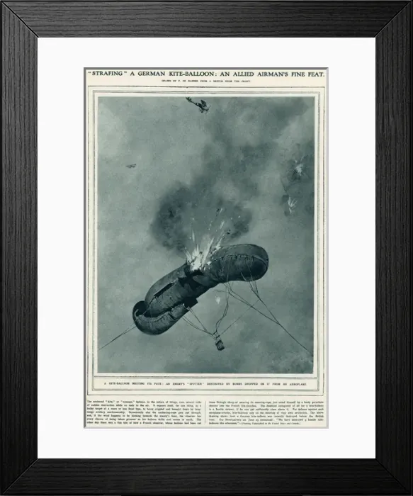 Framed Print : A German kite-balloon shot down by an Allied pilot Framed Print : A German kite-balloon shot down by an Allied pilot