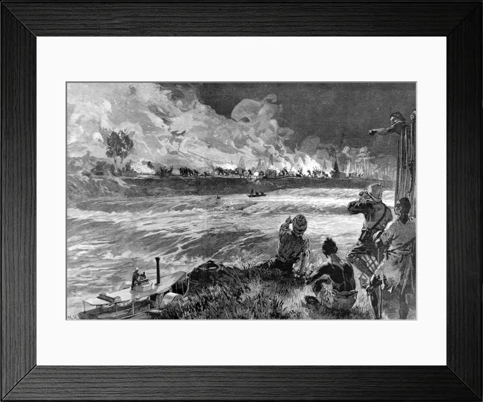 Framed Print : Slavers Raiding a Village on the Aruwimi River, Central Afri Framed Print : Slavers Raiding a Village on the Aruwimi River, Central Afri