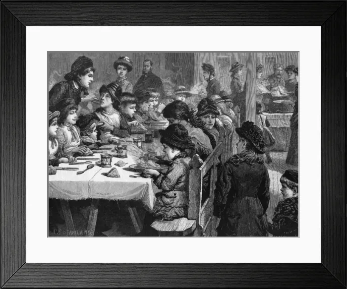 Framed Print : A penny dinner for board school children