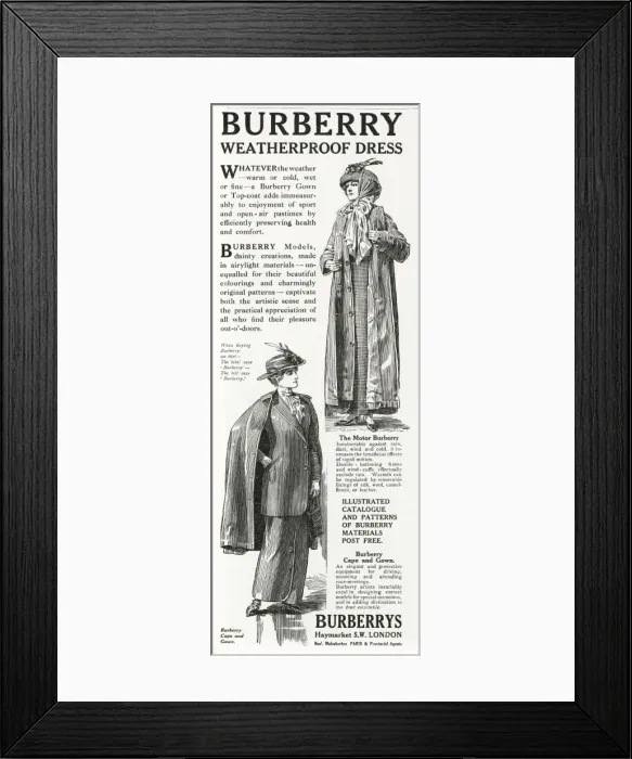 Framed Print : Advert for Burberry motor-coat 1913 Framed Print : Advert for Burberry motor-coat 1913