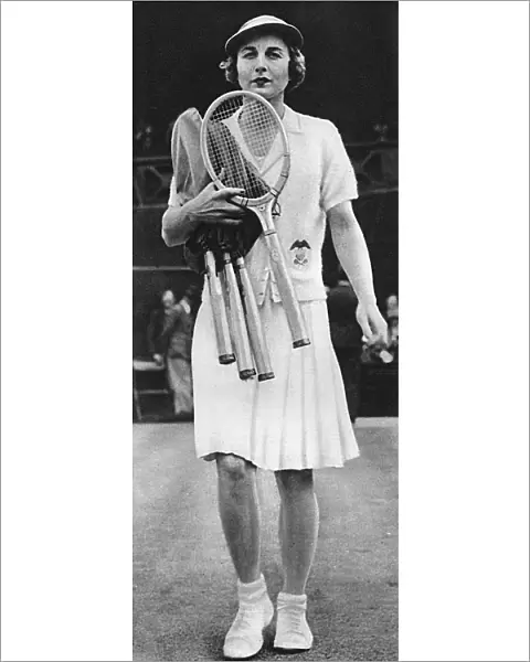 Helen Wills Moody (USA) on court at Wimbledon
