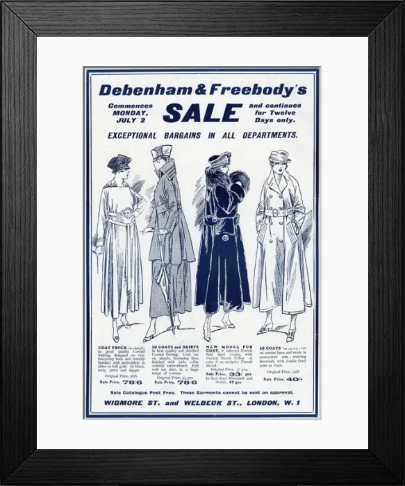 Framed Print : Advert for Debenham & Freebody clothing sale 1917 Framed Print : Advert for Debenham & Freebody clothing sale 1917
