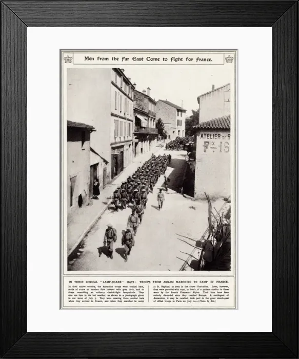 Framed Print : Troops from Annam marching to a camp in France 1916 Framed Print : Troops from Annam marching to a camp in France 1916