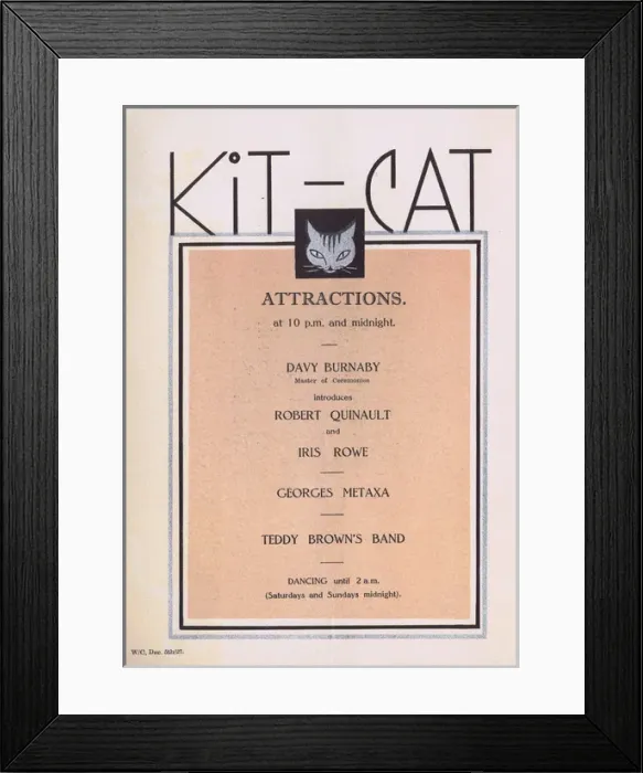 Framed Print : Programme for the Kit Cat Restaurant Framed Print : Programme for the Kit Cat Restaurant