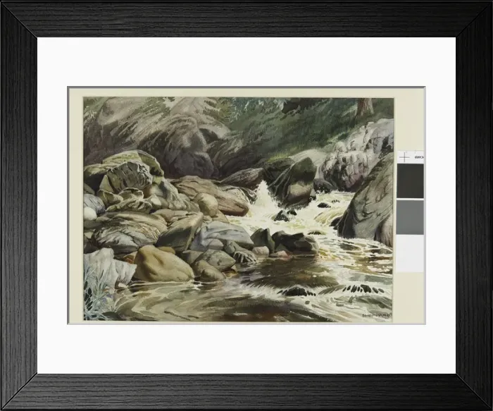 Framed Print : Watercolour sketch of stream with rocks Framed Print : Watercolour sketch of stream with rocks