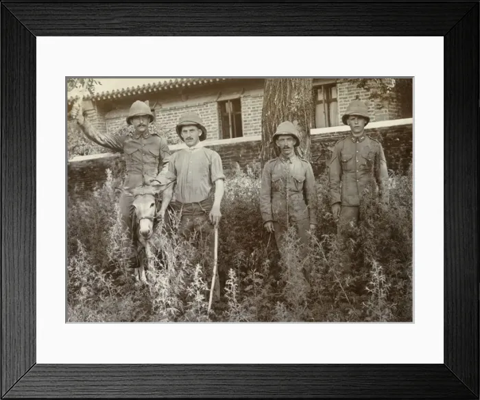 Framed Print : British soldiers with a donkey in China Framed Print : British soldiers with a donkey in China