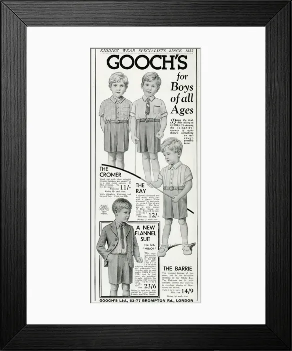 Framed Print : Advert for Goochs boys clothing 1934 Framed Print : Advert for Goochs boys clothing 1934