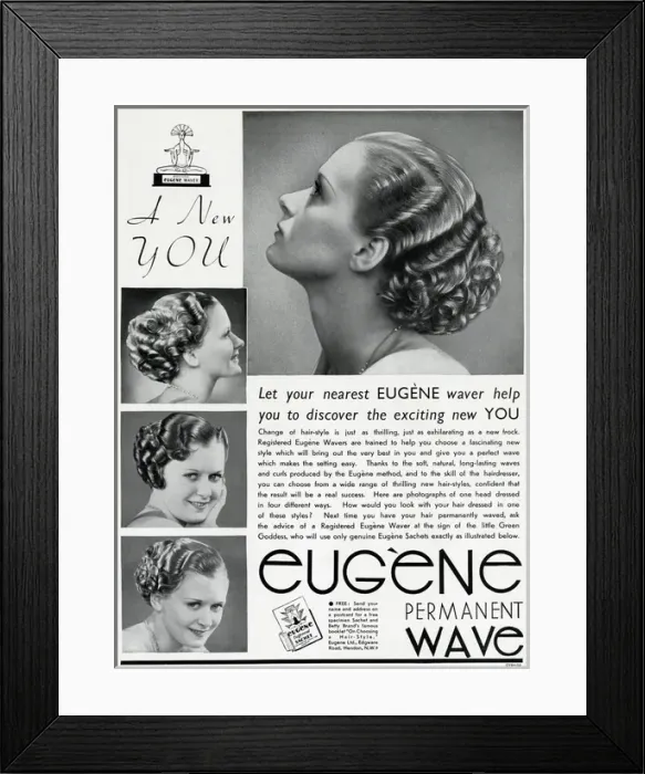 Framed Print : Advert for Eugene permanant hair waves & curls 1937 Framed Print : Advert for Eugene permanant hair waves & curls 1937