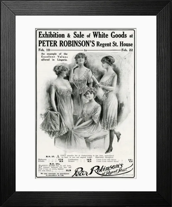 Framed Print : Advert for Peter Robinsons womens undergarments 1913 Framed Print : Advert for Peter Robinsons womens undergarments 1913