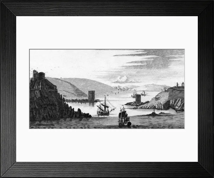 Framed Print : FOWEY. The harbour and Castle of Fowey, in Cornwall. Date: circa 1750 Framed Print : FOWEY. The harbour and Castle of Fowey, in Cornwall. Date: circa 1750
