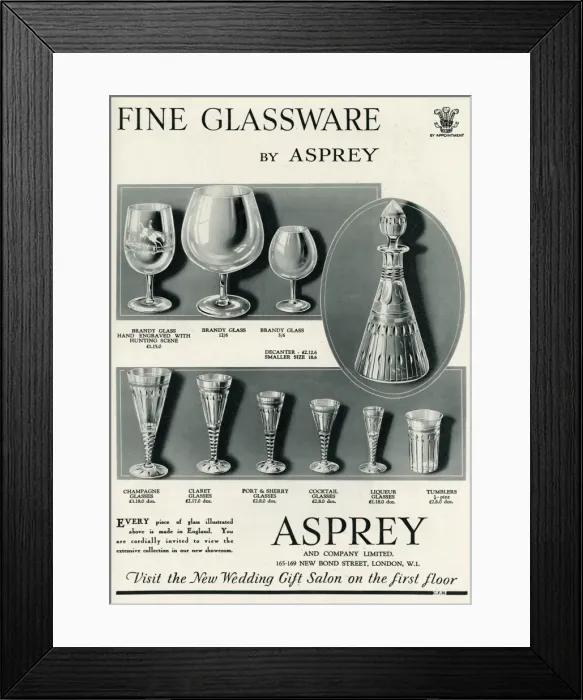 Framed Print : Advert for Asprey glassware 1934 Framed Print : Advert for Asprey glassware 1934