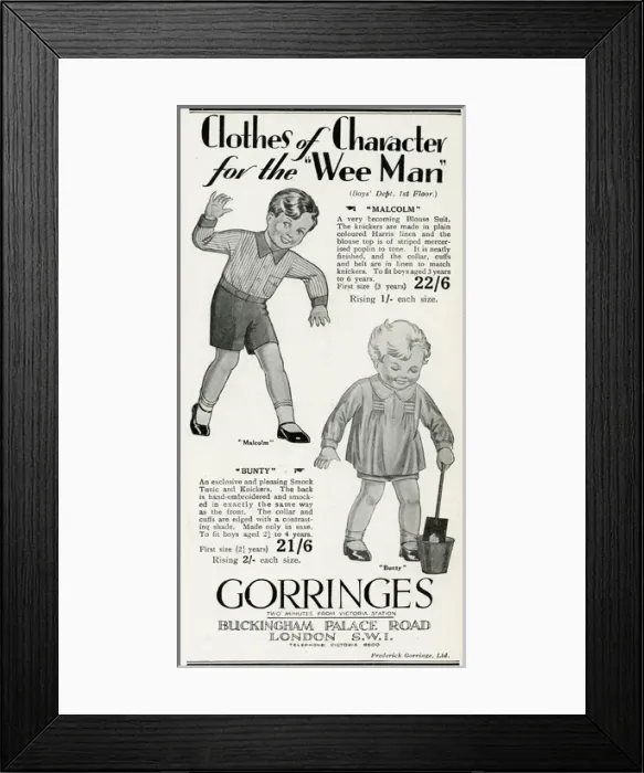Framed Print : Advert for Gorringes childrens clothing