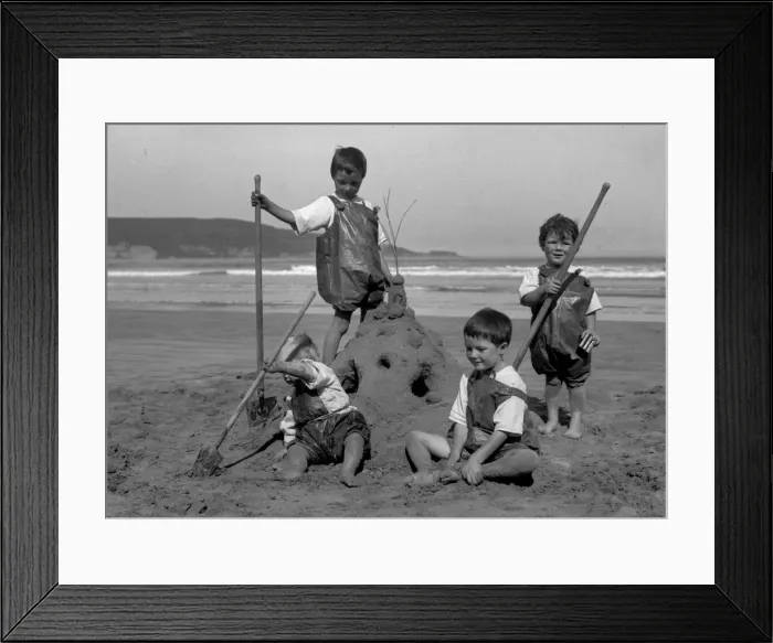 Framed Print : Four children on a seaside holiday Framed Print : Four children on a seaside holiday
