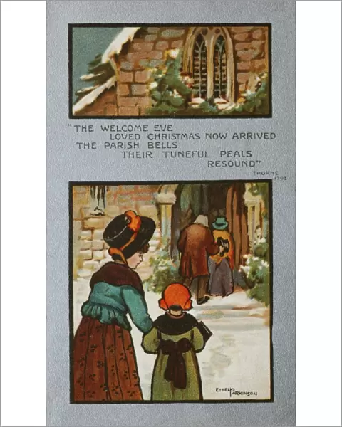 Christmas churchgoing card by Ethel Parkinson