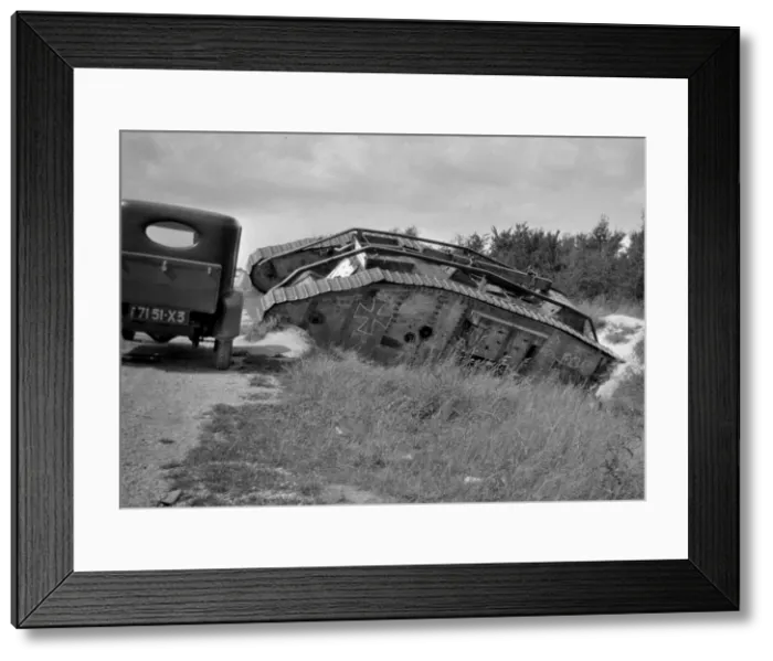 Framed Print : German tank at the side of a road, WWI Framed Print : German tank at the side of a road, WWI