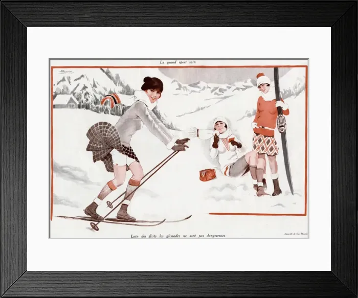 Framed Print : Women Skiing in the alps Framed Print : Women Skiing in the alps