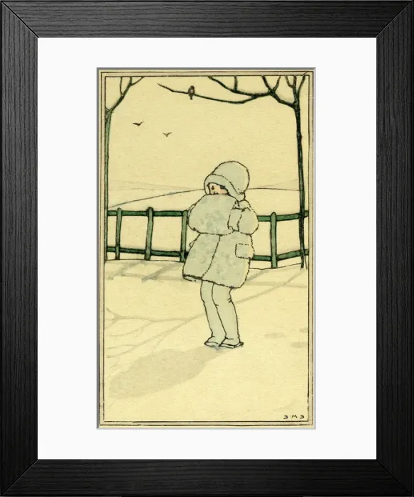 Framed Print : Snow scene in hat coat & muffler Framed Print : Snow scene in hat coat & muffler
