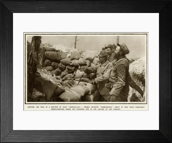 Framed Print : Lighting the fuse of a battery of four crapouillots 1915 Framed Print : Lighting the fuse of a battery of four crapouillots 1915