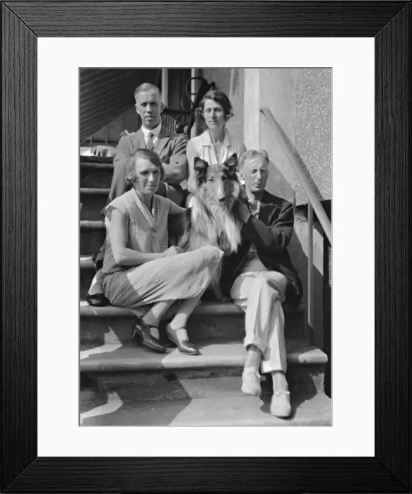 Framed Print : Four people with collie dog Framed Print : Four people with collie dog