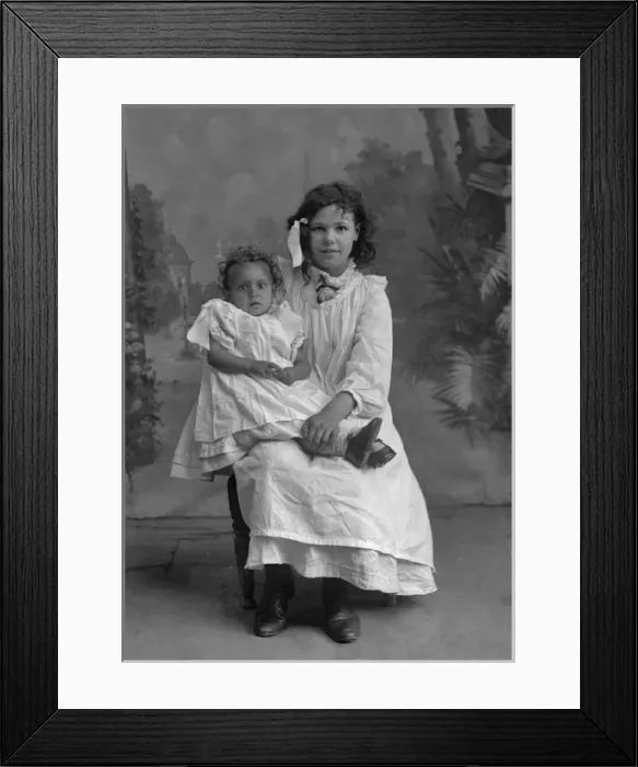 Framed Print : Girl and toddler in studio photo Framed Print : Girl and toddler in studio photo