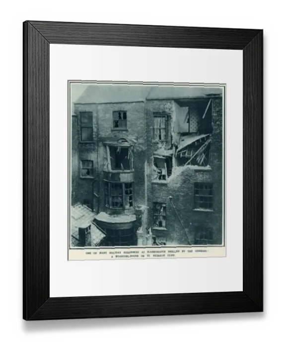 Framed Print : English coast resort bombarded by German war-ship Framed Print : English coast resort bombarded by German war-ship