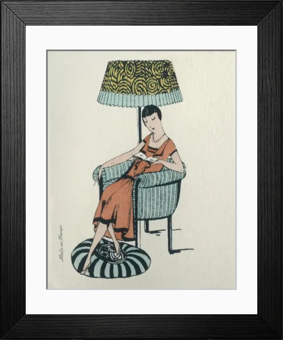 Framed Print : Business card design, woman reading Framed Print : Business card design, woman reading