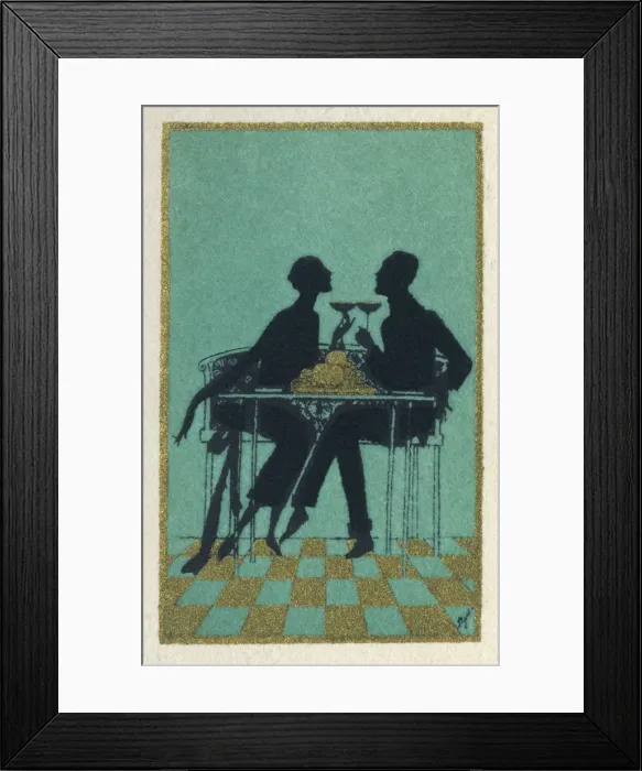Framed Print : Business card design, couple at a table