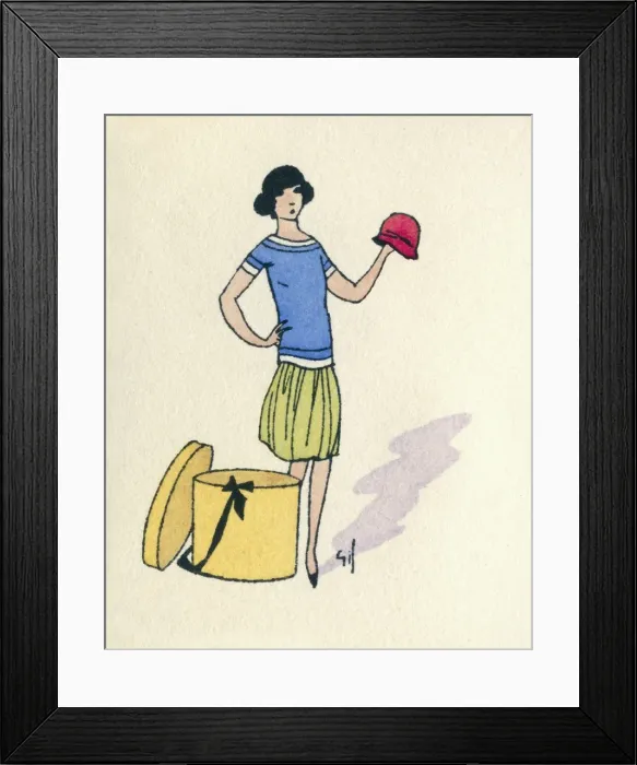 Framed Print : Business card design, young woman with hat Framed Print : Business card design, young woman with hat