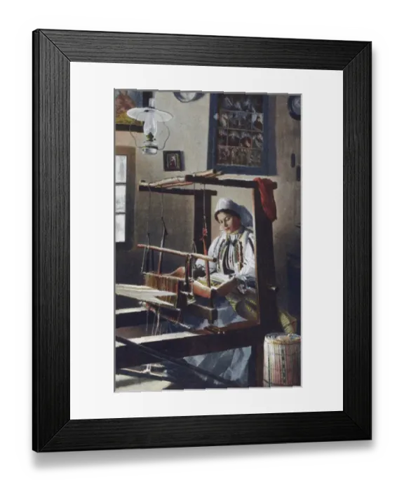 Framed Print : Romanian Woman - making fabric Framed Print : Romanian Woman - making fabric