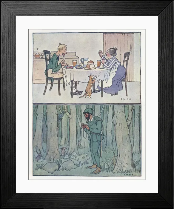 Framed Print : Nursery Rhymes -- Jack Sprat, man in forest Framed Print : Nursery Rhymes -- Jack Sprat, man in forest