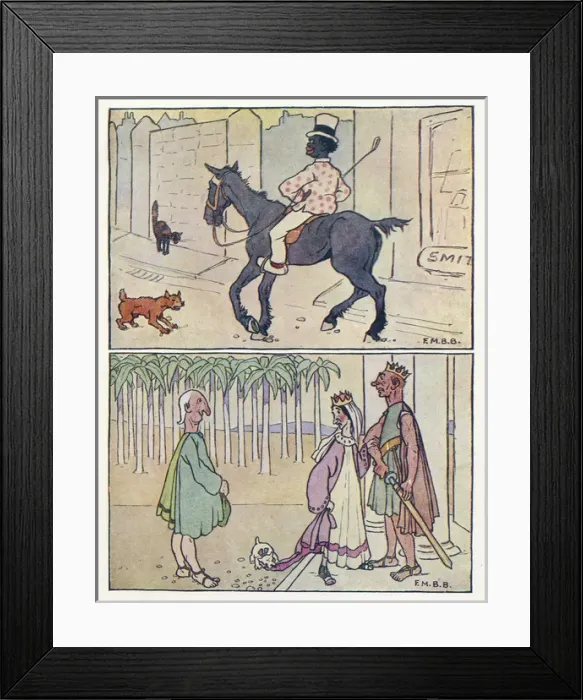 Framed Print : Nursery Rhymes -- man on horse, royal scene Framed Print : Nursery Rhymes -- man on horse, royal scene