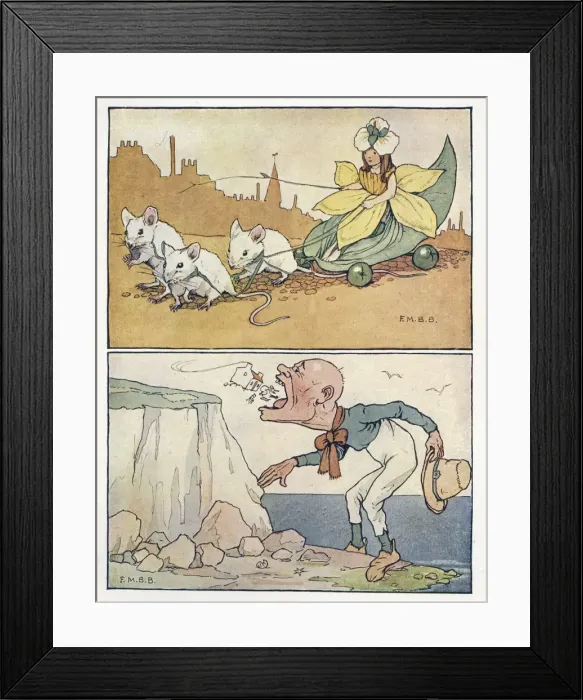 Framed Print : Nursery Rhymes -- daffodil lady, giant on sea shore Framed Print : Nursery Rhymes -- daffodil lady, giant on sea shore