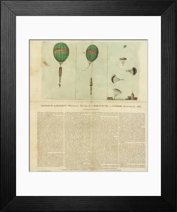 Framed Print : Garnerins descent by parachute Framed Print : Garnerins descent by parachute