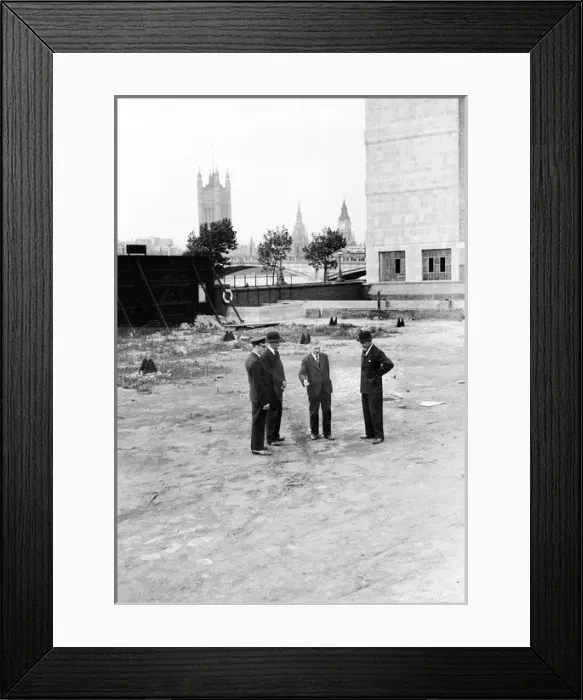 Framed Print : Group of men on open ground, Central London Framed Print : Group of men on open ground, Central London