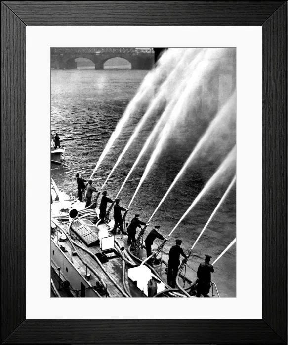 Framed Print : Fireboat Massey Shaw with eight hoses pumping Framed Print : Fireboat Massey Shaw with eight hoses pumping
