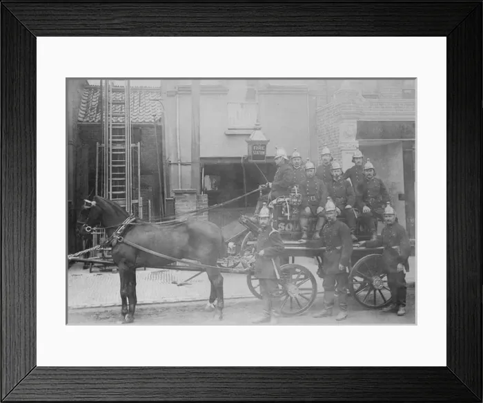 Framed Print : Fire crew and horse drawn pump Framed Print : Fire crew and horse drawn pump